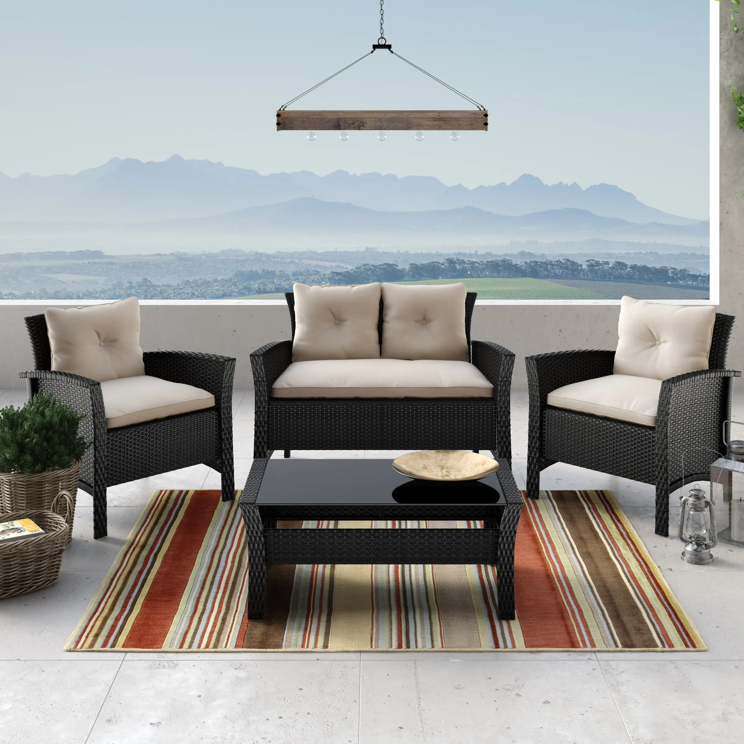 Cascade Black and White 4 Piece Wicker Furniture Set-1