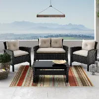 Cascade Black and White 4 Piece Wicker Furniture Set