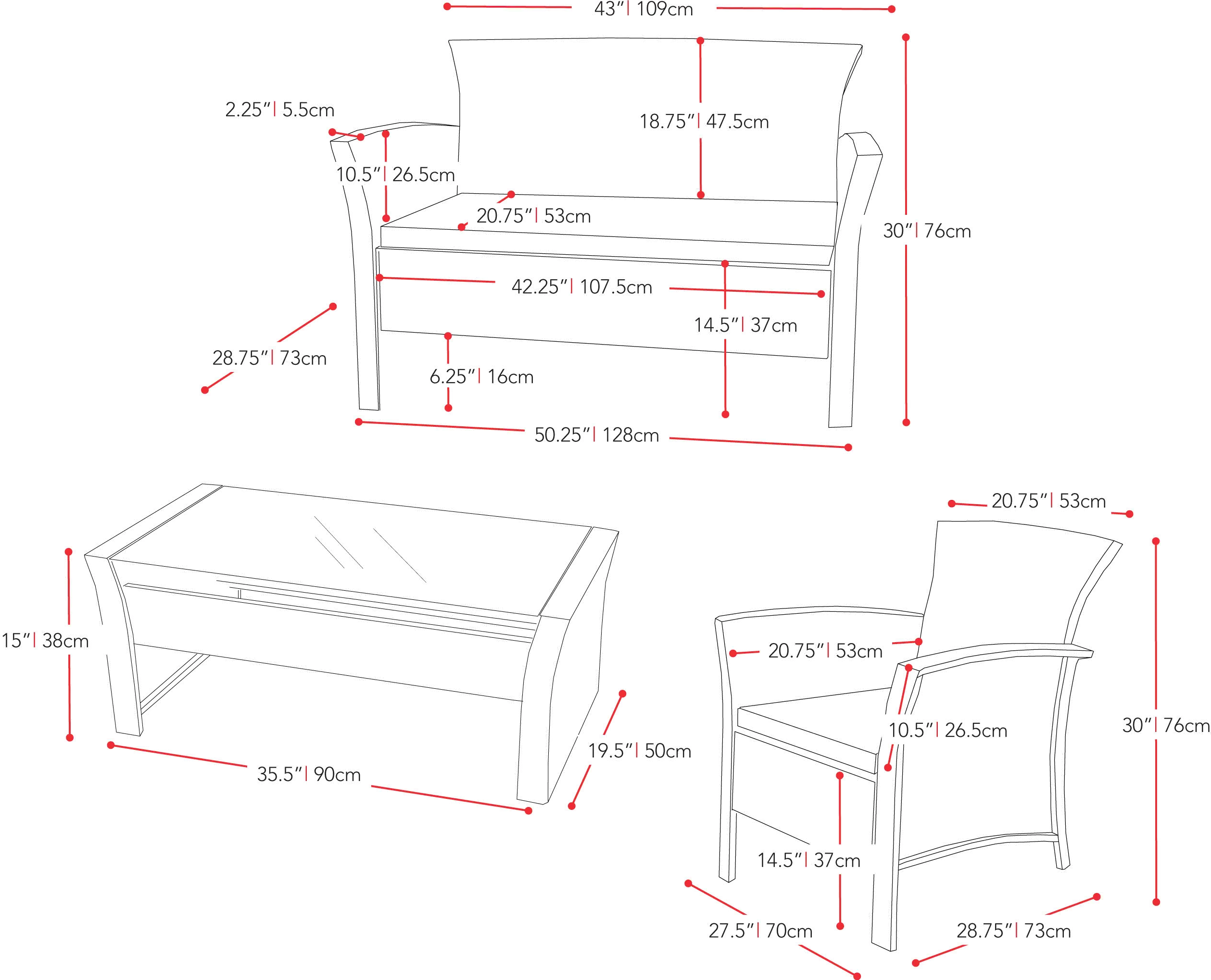 Cascade Black and White 4 Piece Wicker Furniture Set-7