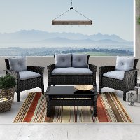Black and Blue 4 Piece Wicker Furniture Set - Cascade