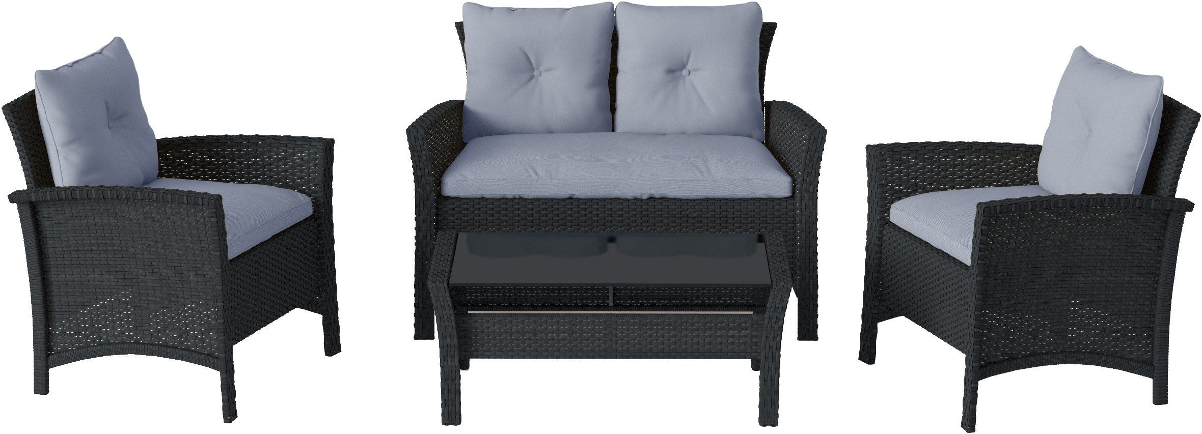 Black and Blue 4 Piece Wicker Furniture Set - Cascade-2