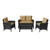 Black and Light Brown 4 Piece Wicker Furniture Set - Cascade-7
