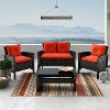4 Piece Black and Red Wicker Patio Set - Cascade