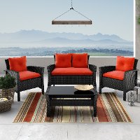 Black and Red 4 Piece Wicker Furniture Set - Cascade