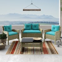 4 Piece Gray and Turquoise Wicker Patio Set - Cascade