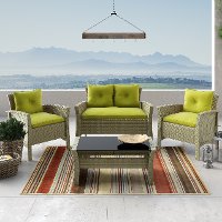 4 Piece Gray and Lime Green Wicker Patio Set - Cascade