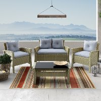 Gray and Blue 4 Piece Wicker Furniture Set - Cascade