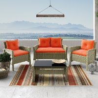 Gray and Orange 4 Piece Wicker Furniture Set - Cascade