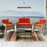 Gray and Red 4 Piece Wicker Furniture Set - Cascade