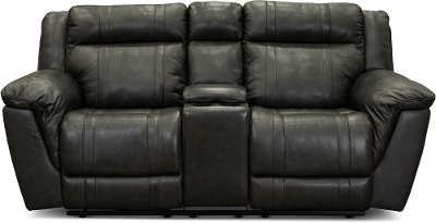 Charcoal Gray Leather-Match Manual Reclining Loveseat with Console - Trent