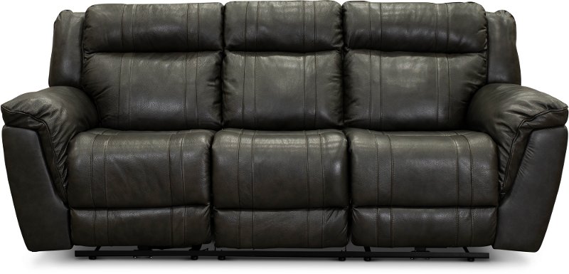 Charcoal Gray Leather Match Power Reclining Sofa T