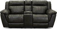 Gray Leather-Match Power Reclining Console Loveseat - Trent
