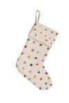 16 Inch Cream and Multi-Color Stocking With Pom Poms
