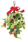 10 Inch Felt Red Berry and Green Leaf Bunch With Bow