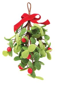 10 Inch Felt Red Berry and Green Leaf Bunch With Bow