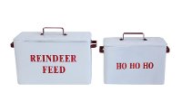 18 Inch White and Red Ho Ho Ho Metal Container with Lid