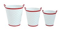 14 Inch White and Red Metal Olive Bucket with Handles