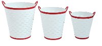 12 Inch White and Red Metal Olive Bucket with Handle