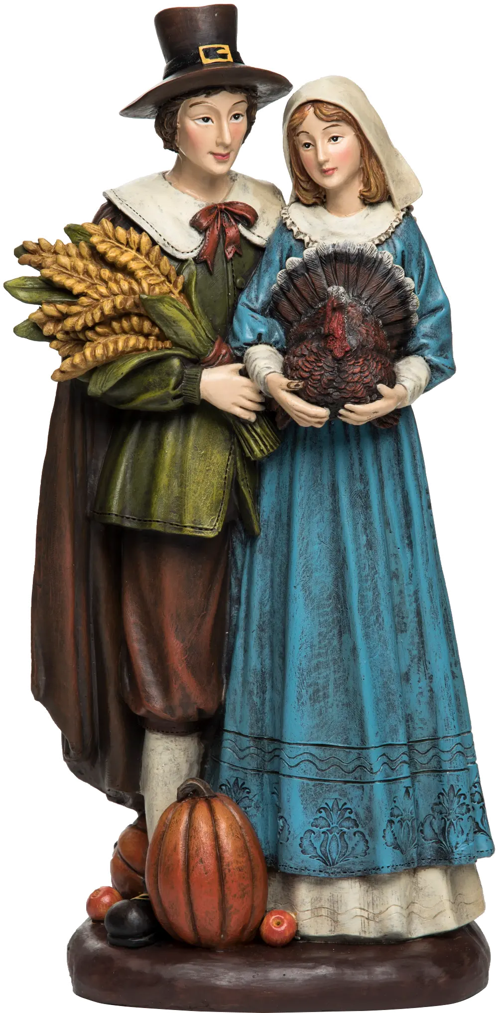 Resin Harvest Pilgrim Couple Figurine-1