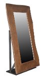 Honey Brown Wood Floor Mirror with Live Edge and Iron Base