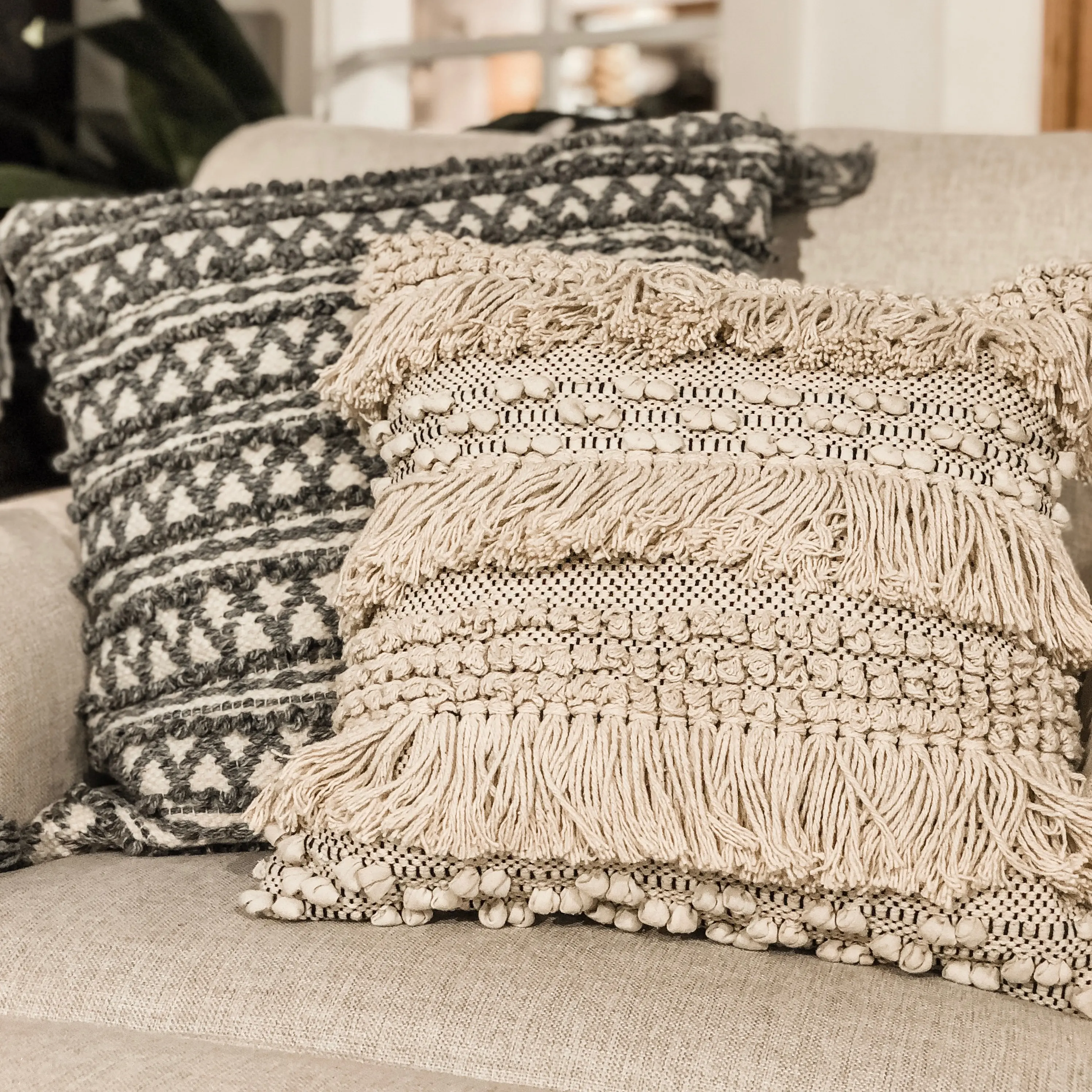 P1035MHGREY Magnolia Home Furniture Gray Throw Pillow With Tassels-2