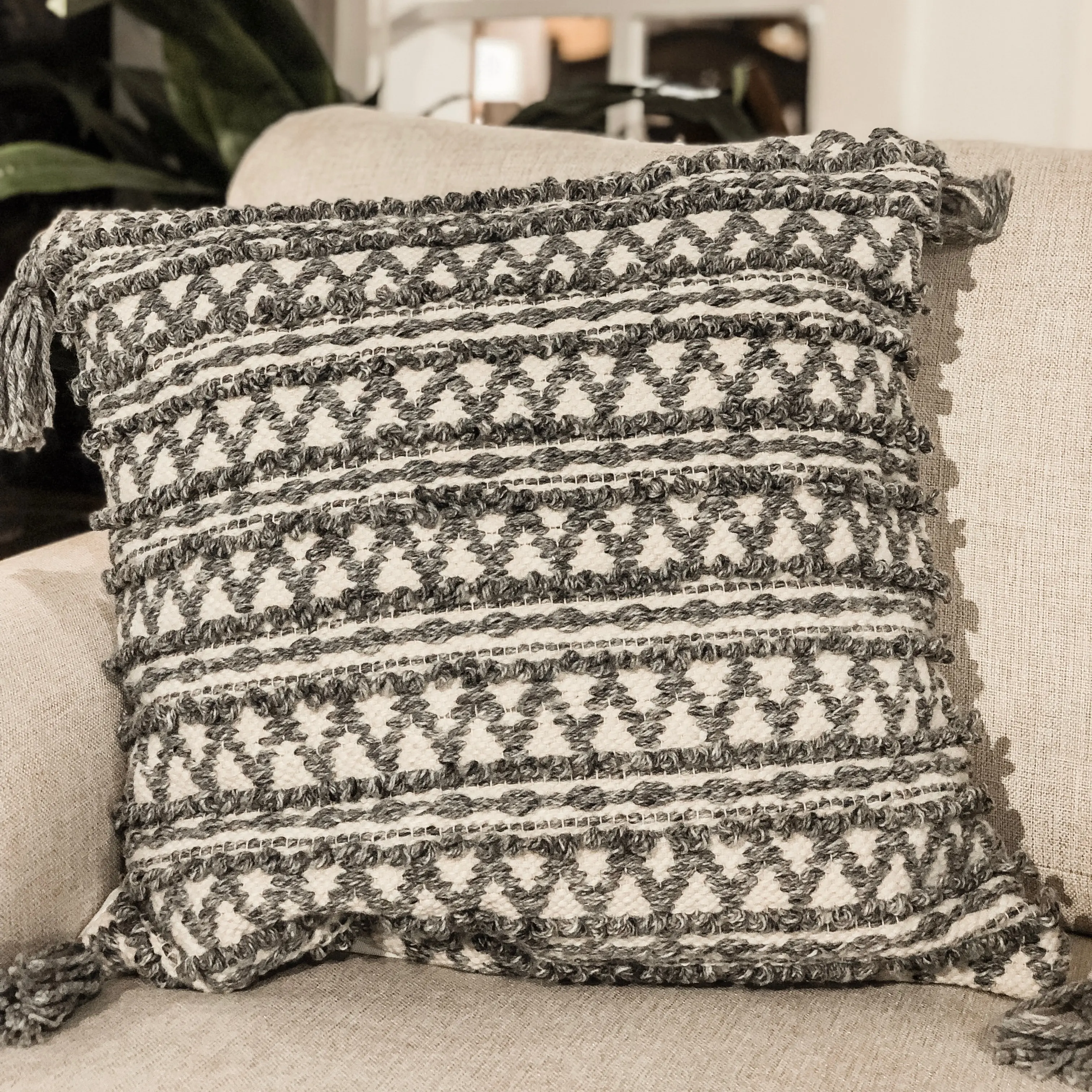 P1035MHGREY Magnolia Home Furniture Gray Throw Pillow With Tassels-3