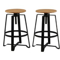 Pine and Metal Adjustable Counter Height Stool (Set of 2) - Reservation Seating-2