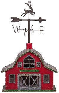 Metal Barn House With Deer Weather Vane On Roof