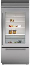 BI-36UG/S/TH-RH Sub-Zero 36 Inch Classic Bottom Freezer Refrigerator with Glass Door - 21.6 cu. ft., Right Hinge, Tubular Handle