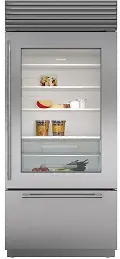 BI-36UG/S/TH-RH Sub-Zero 36 Inch Classic Bottom Freezer Refrigerator with Glass Door - 21.6 cu. ft., Right Hinge, Tubular Handle