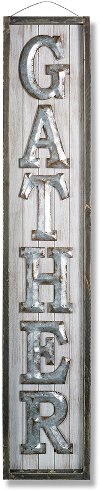 Clearance Wood and Metal Gather Vertical Hanging Wall Sign