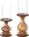12 Inch Mango Wood and Glass Candle Holder