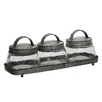 Glass and Metal Lidded Jars and Tray