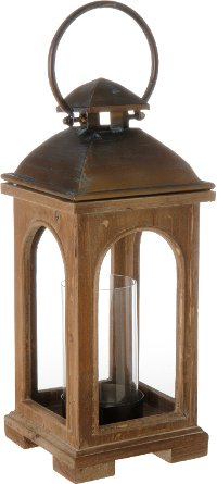 16 Inch Wood and Metal Lantern