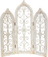 27 Inch Distressed White Tri-Fold Fire Screen