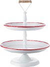 18 Inch White and Red Iron Tiered Tray