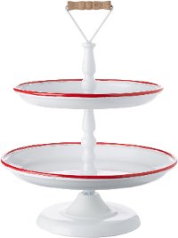 18 Inch White and Red Iron Tiered Tray