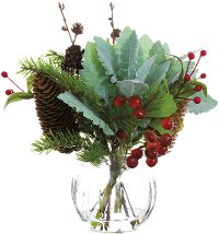 Berries, Lambs Ear and Pine Cone Winter Arrangement