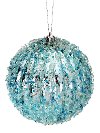 5 Inch Blue Metallic Ridge Iced Ball Ornament
