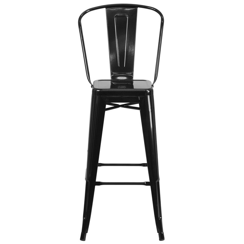 High Back Black Indoor-Outdoor Metal Bar Stool - Bistro-4
