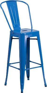 High Back Blue Indoor-Outdoor Metal Bar Stool