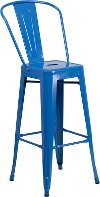 High Back Blue Indoor-Outdoor Metal Barstool