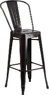 High Back Antique Black Indoor-Outdoor Metal Bar Stool