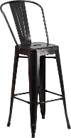 High Back Antique Black Indoor-Outdoor Metal Bar Stool