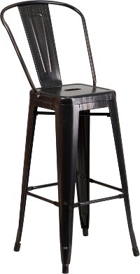 High Back Antique Black Indoor-Outdoor Metal Bar Stool