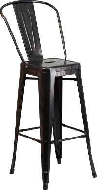 High Back Antique Black Indoor-Outdoor Metal Bar Stool