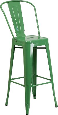 High Back Green Indoor-Outdoor Metal Bar Stool - Bistro