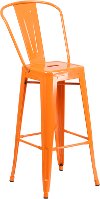 High Back Orange Indoor-Outdoor Metal Bar Stool - Bistro