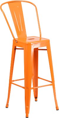 High Back Orange Indoor-Outdoor Metal Bar Stool - Bistro