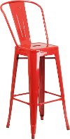 High Back Red Indoor-Outdoor Metal Bar Stool - Bistro